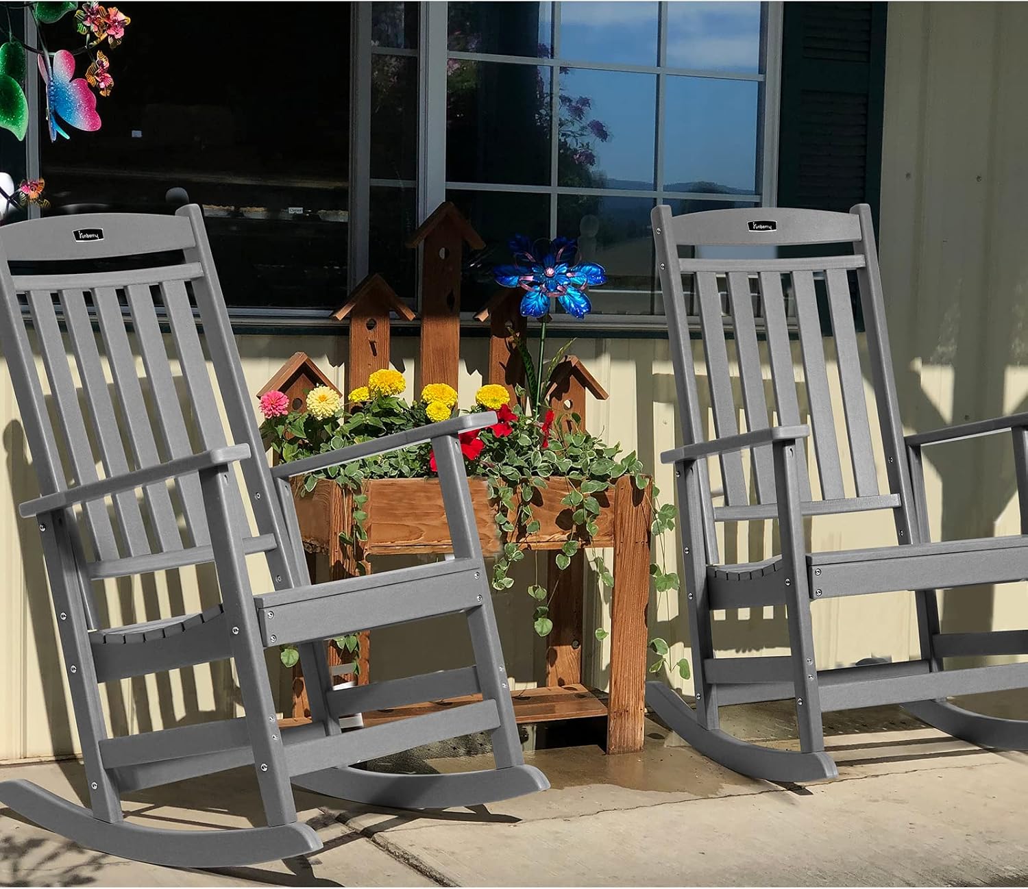 FUNBERRY Outdoor Rocking Chairs Set of 2, HDPE All Weather Poly Lumber Rocker, High Back Patio Rockers Easy Assembly