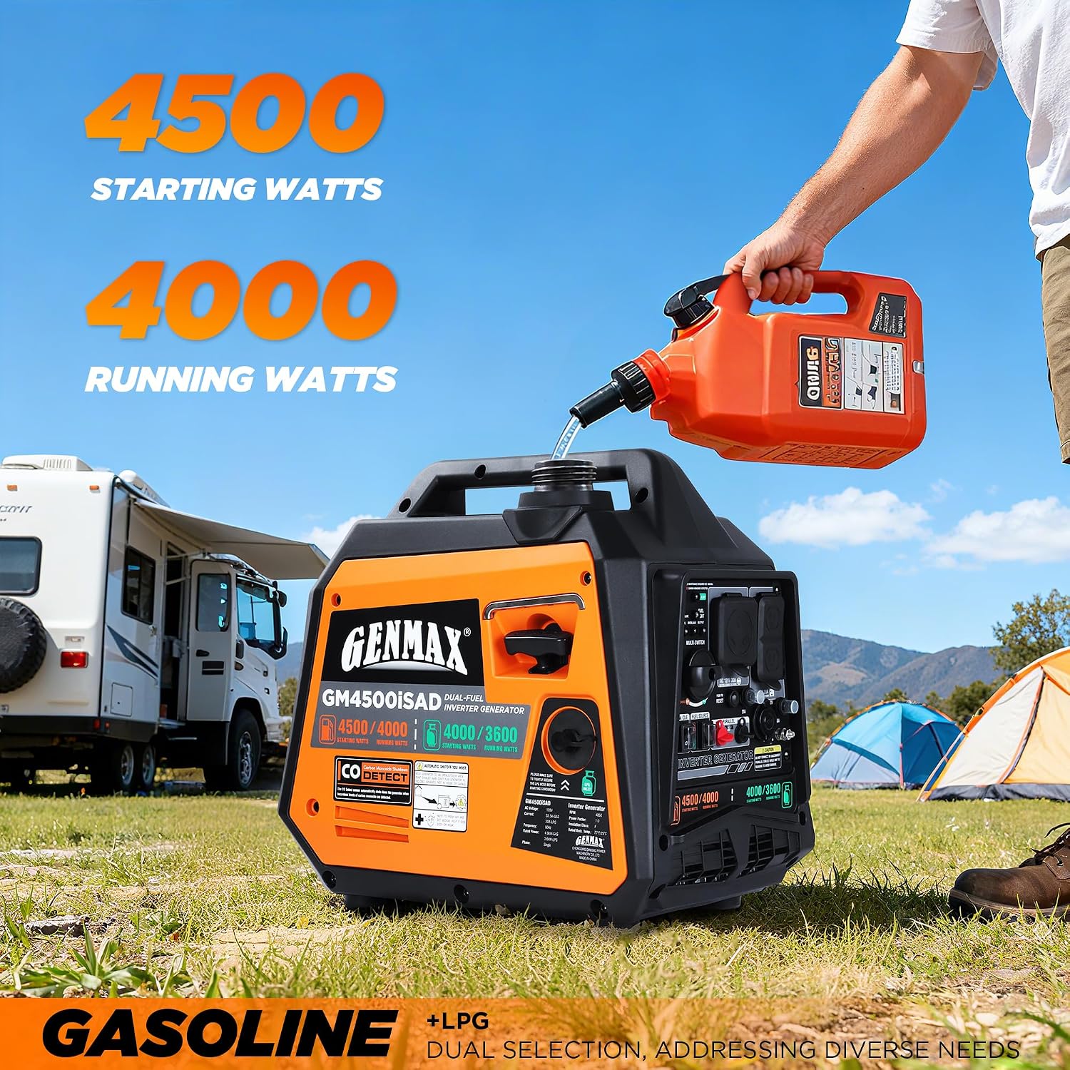 GENMAX 4500W Peak Dual-Fuel Silent Inverter Generator （2026 Model） - Ultra-Lightweight with CO Detector, EPA Compliant, Ideal for Home Backup & Outdoor Camping (GM4500iSAD)