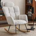 FOXHUNTER Rocking Chair Nursery with Thick Headrest, Upholstered Reading Glider Rocker Accent Armchair with High Backrest Rocker Recliner Chair for Adult Living Room Bedroom, Teddy Ivory