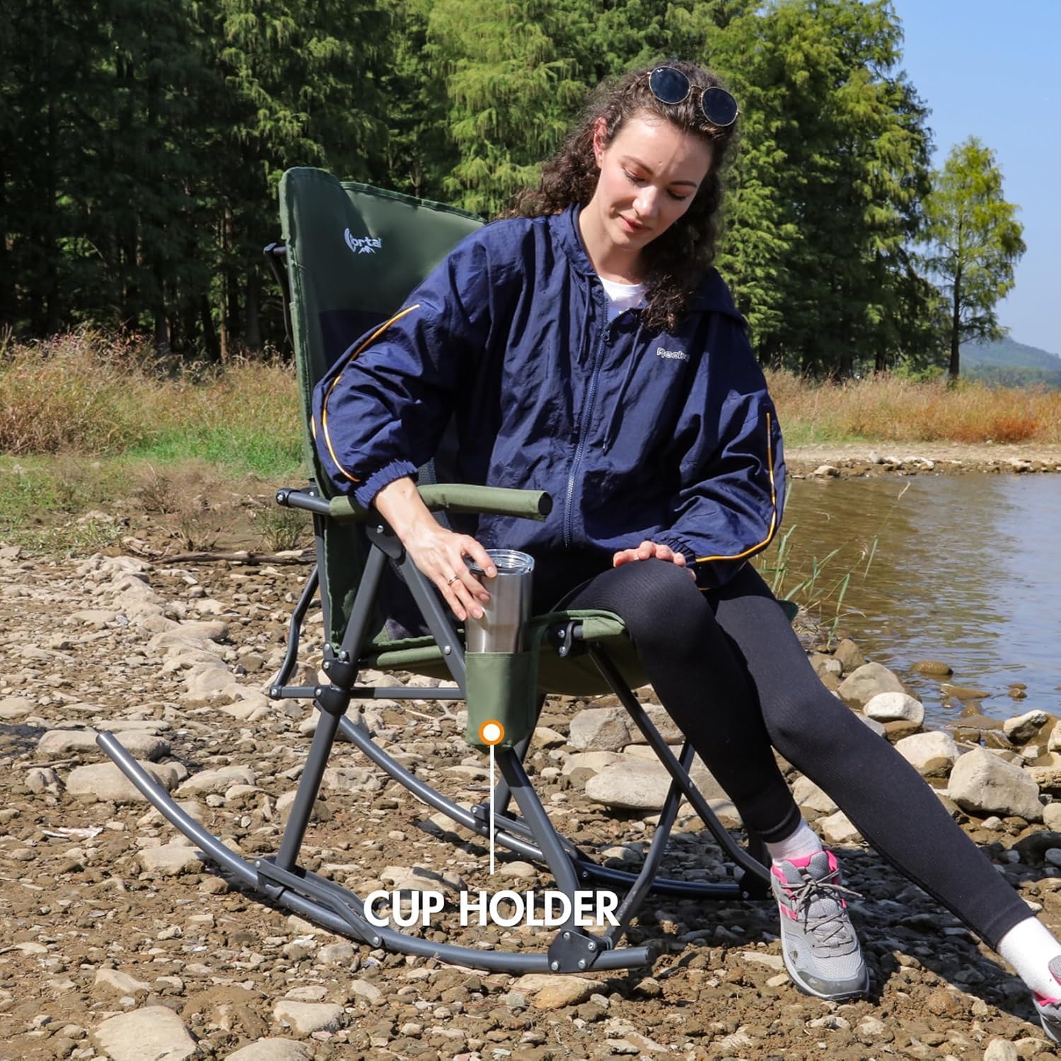 PORTAL Oversized Folding Rocking Camping Chair Portable Outdoor Rocker with High Back Hard Armrests Carry Bag, Supports 400 lbs