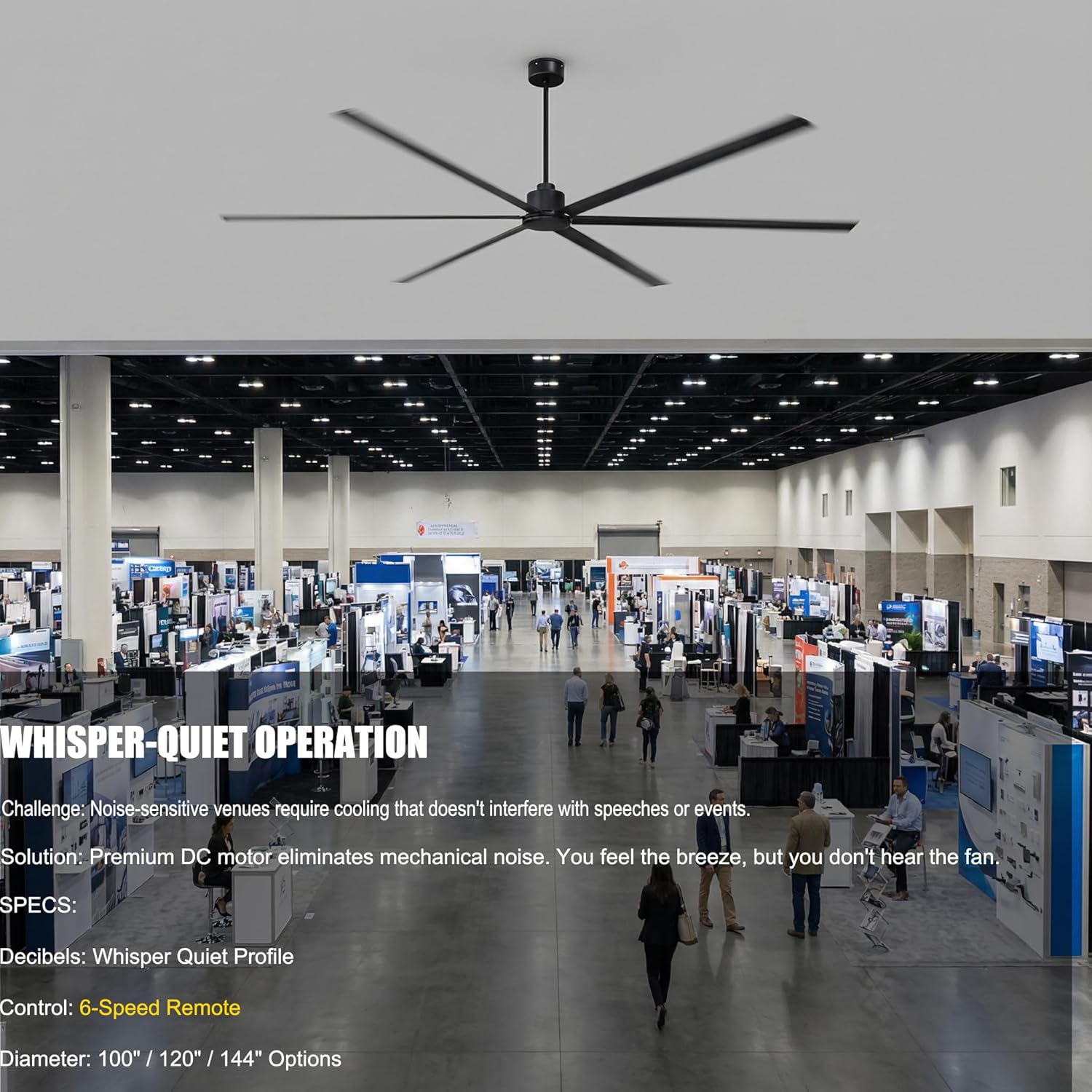 144 Inch (12 ft) Big Industrial Fan, HVLS Large Commercial Ceiling Fan, Ultimate Power 130W DC Motor, 10-Year Warranty, 6 Aluminum Blades for Hangar, Workshop, Cattle Farm & Mall