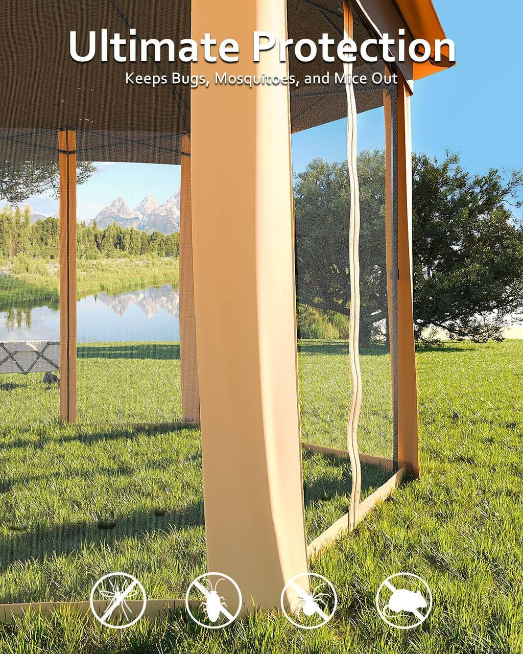 Pop Up Gazebo 13x13, Outside Canopy Tent-6 Side with Mosquito Netting, One Push Setup for Backyard Patio Garden Activities-Khaki