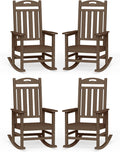 Oversized Outdoor Rocking Chairs Set of 4, High Back Porch Rocker Chair, HDPE All Weather Resistant Rocking Chairs for Patio, 380lbs Weight Capacity, Brown