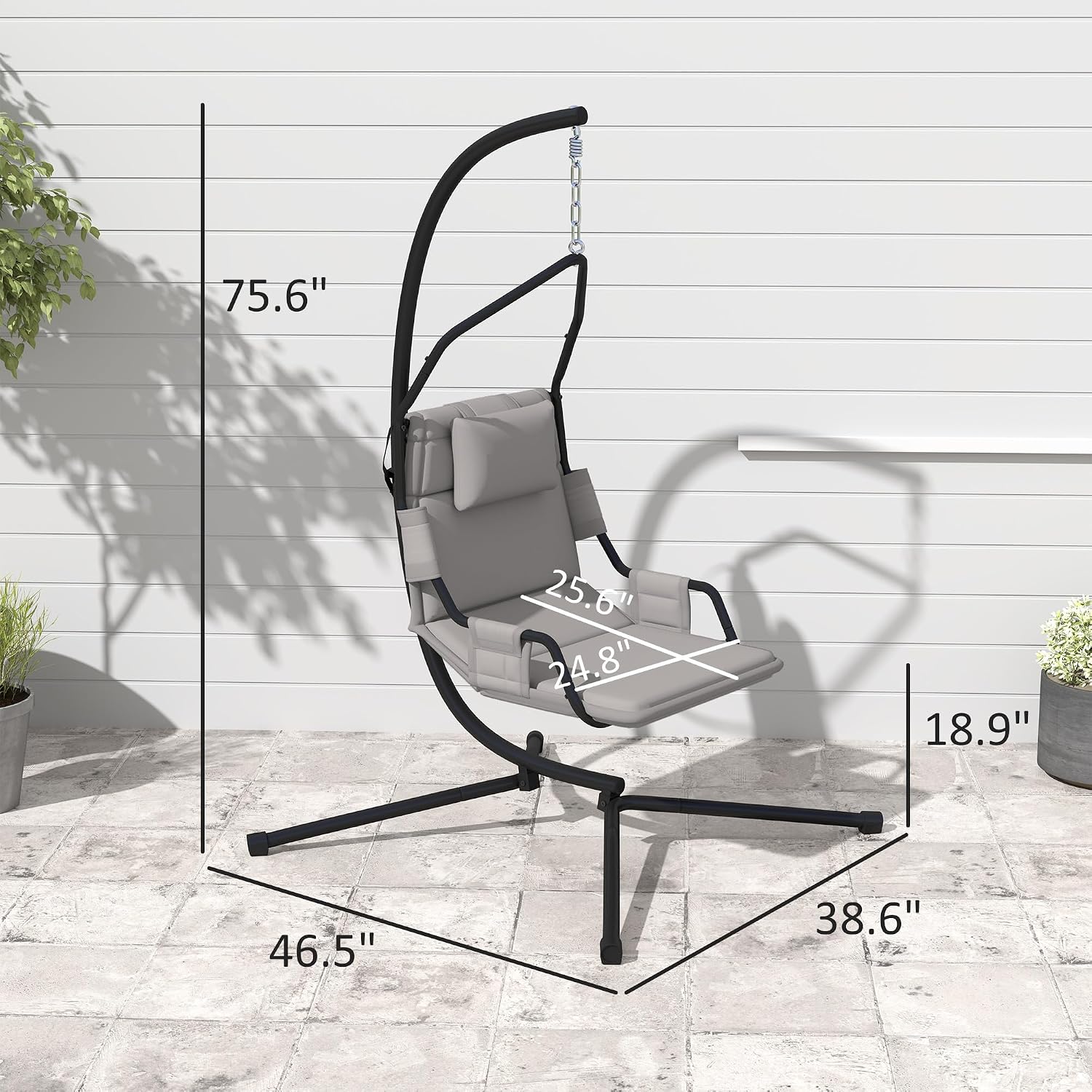 Outsunny Hammock Chair with Stand, Hammock Swing with PA Coating Oxford Fabric Cushion, Indoor Outdoor Hanging Chair with Chain, Steel Frame for Bedroom, Patio, Balcony, Gray