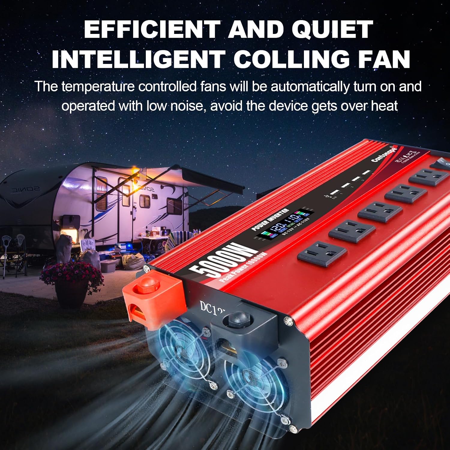 Cantonape 5000W Power Inverter 12V to 110V/120V DC to AC with LCD Display, Remote Controller 5 x AC Outlets and 4 x 3.1A USB Car Adapter for Car Truck Boat RV Solar System