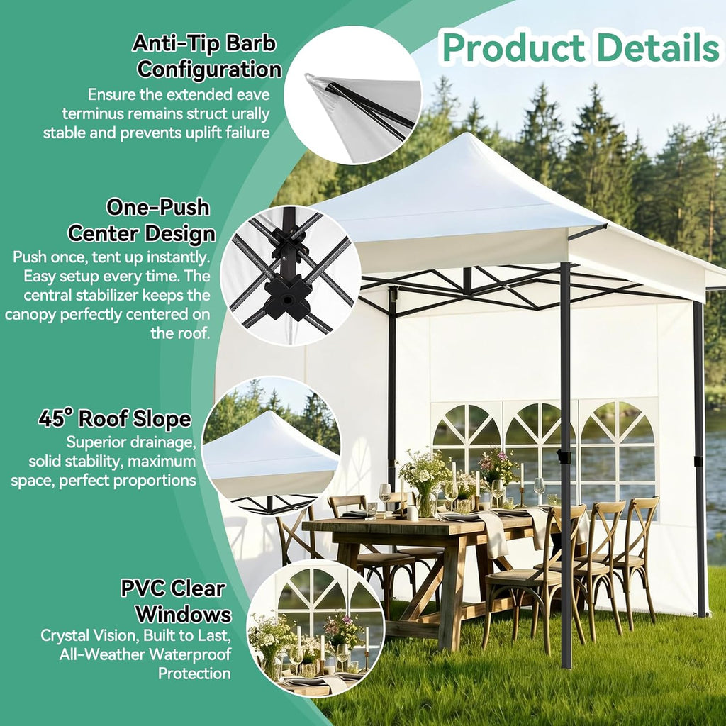 COBIZI 13x13 Pop Up Canopy Tent Heavy Duty with Sidewalls & Auto-Extending Eaves Outdoor Gazebo Easy Up for Backyard Party Commercial Events, All Weather Waterproof UV 50+(Leg Upgraded) White