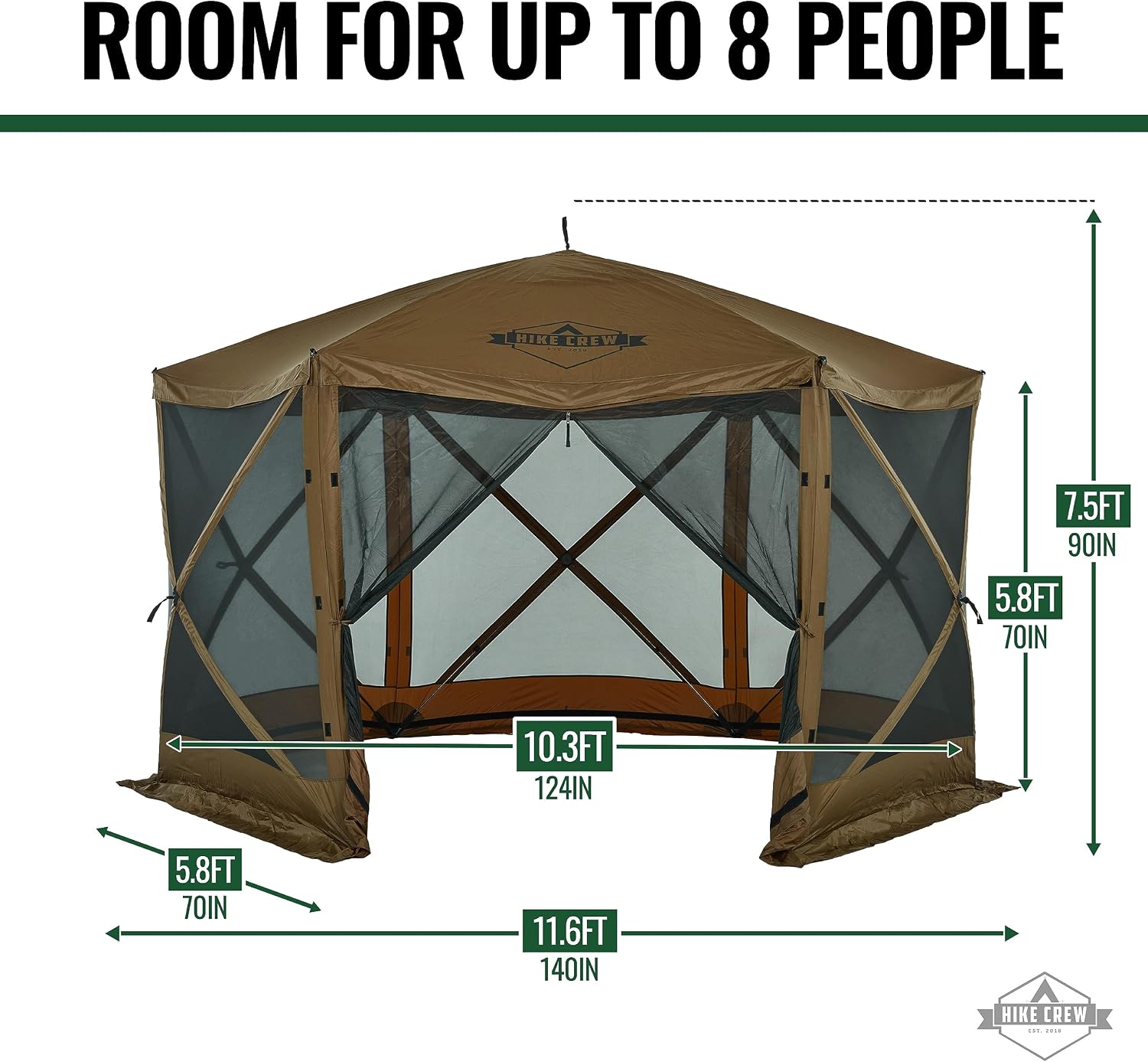 Hike Crew 12' x 12' Pop-Up Gazebo Screen Tent | Screened 6-Sided Instant Outdoor Canopy Shelter with Stakes, Ropes & Carry Bag for Camping, Sports & Picnic Table | UV Resistant SPF 50+