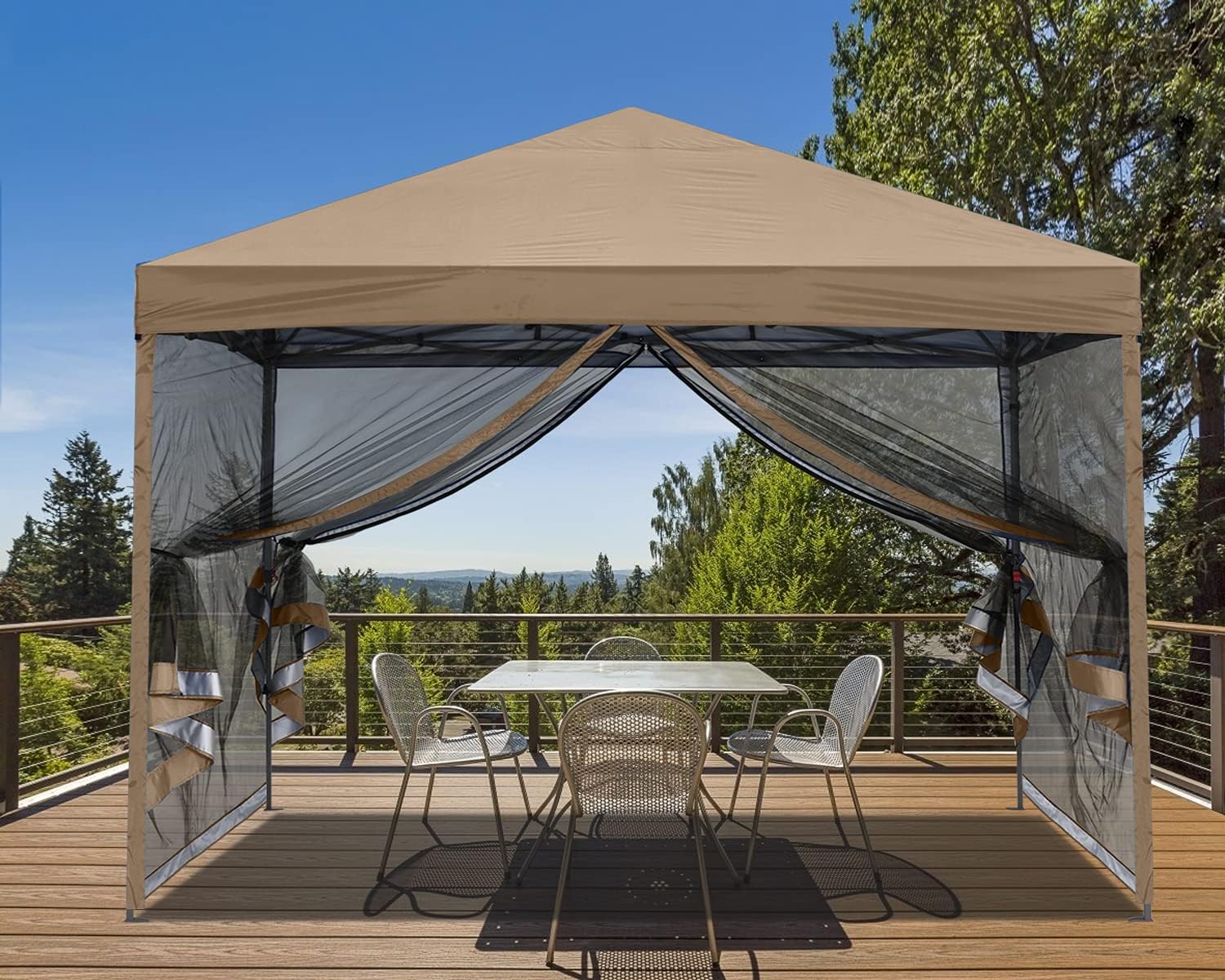 MASTERCANOPY Pop-Up Setup Outdoor Canopy with Netting Screen Walls(8x8, Khaki)