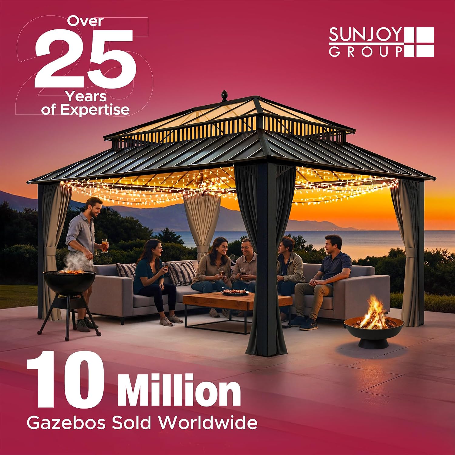 Sunjoy 12 x 30 ft. Party Wedding Tent, Outdoor Heavy Duty Gazebo, Steel Frame PVC Canopy Carport with 8 Side Removable PE Windows and 2 Roll-up Side Walls, White