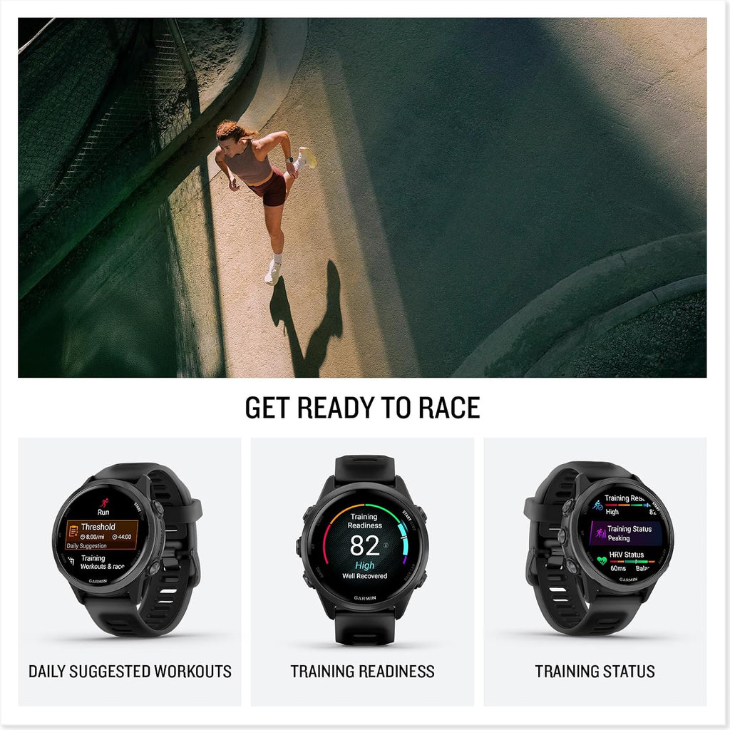 Garmin Forerunner 570 (42 mm, Slate Gray/Translucent Black) Running GPS Smartwatch - AMOLED Display, Training & Recovery - Gift Box Bundle with PlayBetter HD Screen Protectors, Wall Adapter & Case