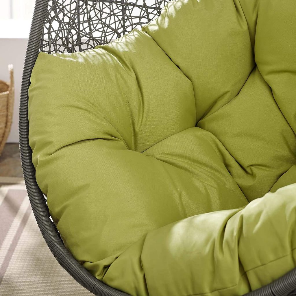 Modway Hide Wicker Rattan Outdoor Patio Porch Lounge Egg Swing Chair Set with Stand in Gray Peridot