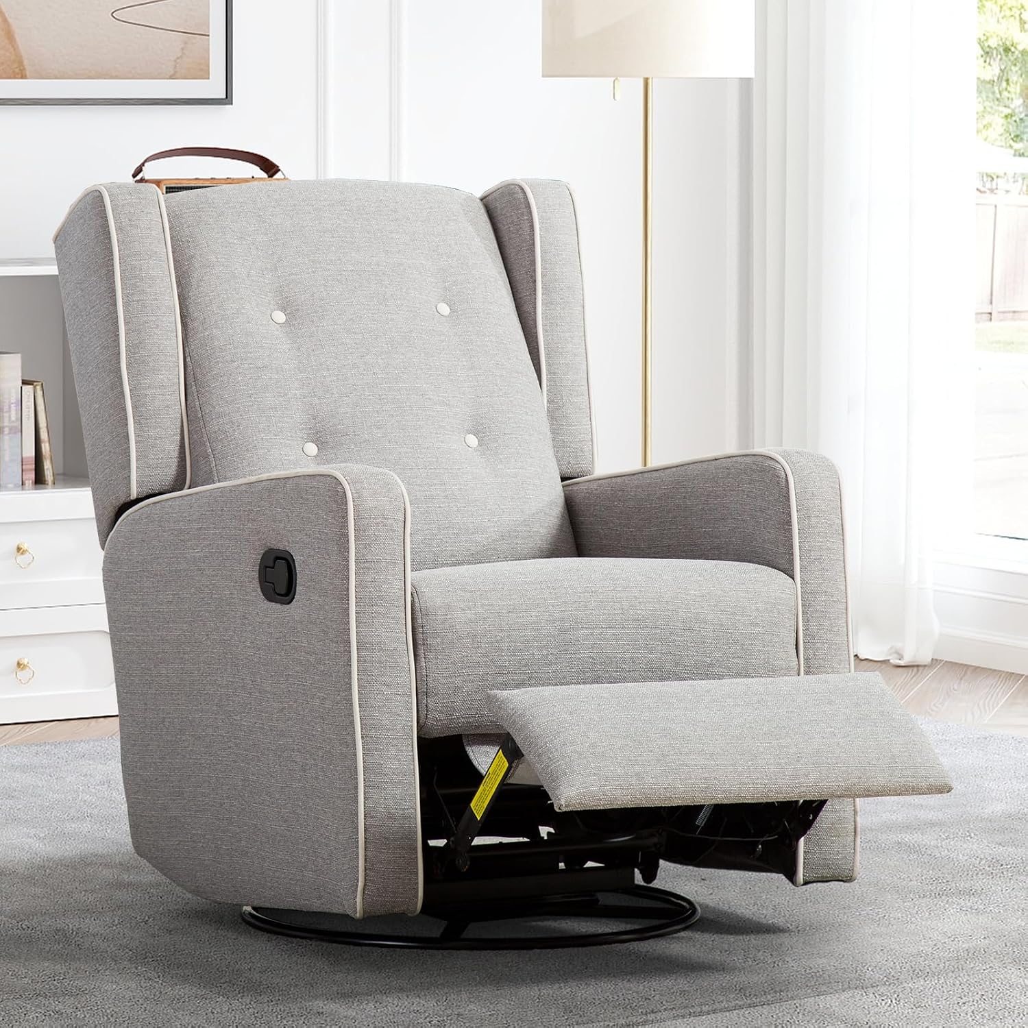 CANMOV Swivel Rocker Recliner Chair, Rocking Chair Nursery Glider Recliner, Manual Glider Chair for Nursery (Gray)