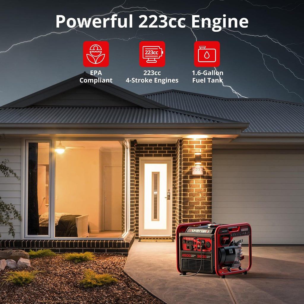 AMERISUN 4500W Portable Gas Inverter Generator with CO Sensor,Lightweight, Quiet, EPA-Compliant for Home, Emergency Backup, and Outdoor Adventures