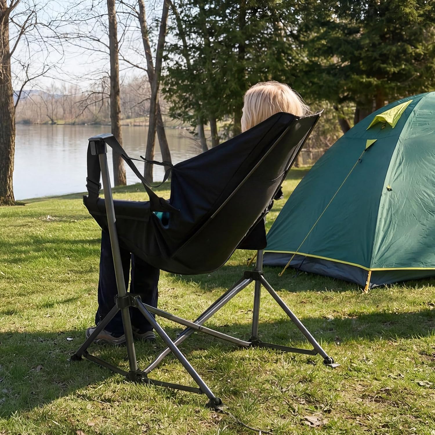 TIMBER RIDGE Hammock Camping Chair with Adjustable Backrest, Heavy Duty Folding Hammock Chair Supports 300lbs, Portable Hammock Chair for Camping, Travelling and Patio, Black 2 Pack