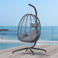 LEX CRAFT Hanging Egg Chair with Stand, Swinging Egg Chair Outdoor Indoor, Hanging Basket Chair with Cushion, Patio Wicker Hammock Chair 350lbs Capacity for Porch, Balcony, Backyard, Garden (Grey)