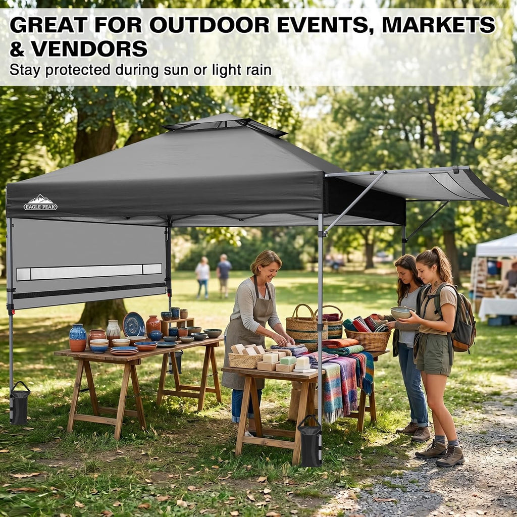 EAGLE PEAK 17x10 Pop up Gazebo Canopy Tent Outdoor Instant Canopy Shelter with Adjustable Dual Half Awnings (Gray)