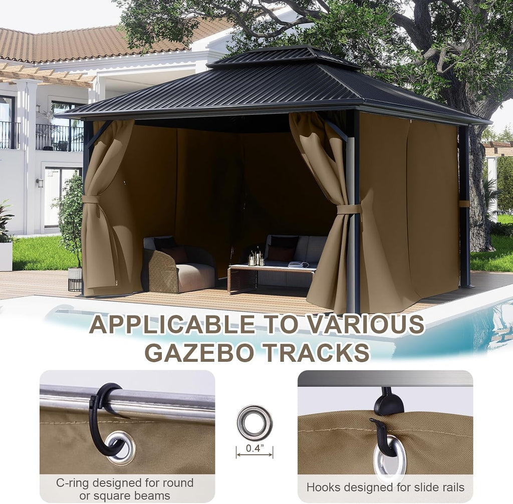 BPS 12' x 16' Gazebo Privacy Curtains with Double Zipper, 4-Panels Side Wall Universal Gazebo Side Panels Replacement for Patio, Outdoor Canopy, Garden and Backyard (Curtain Only)