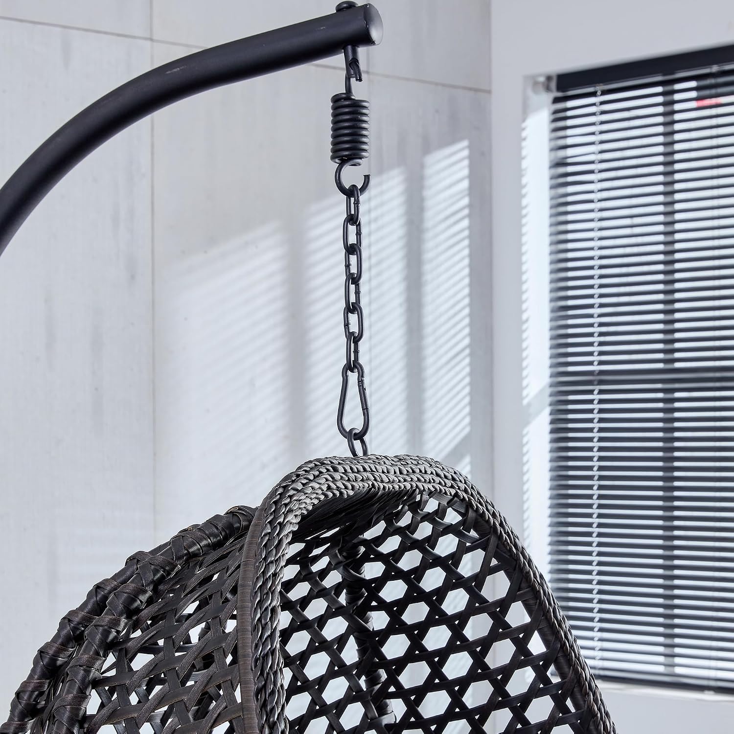 Egg Swing Chair Outdoor with Stand, Hanging Egg Rattan Basket Chair with Cushion and Pillow, Lounge Chair, Foldable Basket and Metal Stand for Porch, Patio, Bedroom, Balcony,Yard (Black)