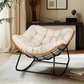 Outdoor Egg Rocking Chair, Indoor Papasan Rocking Chair with Thick Cushion, Modern Lounge Rocker for Balcony, Living Room, Bedroom, Porch, Lawn, Garden (Ivory)