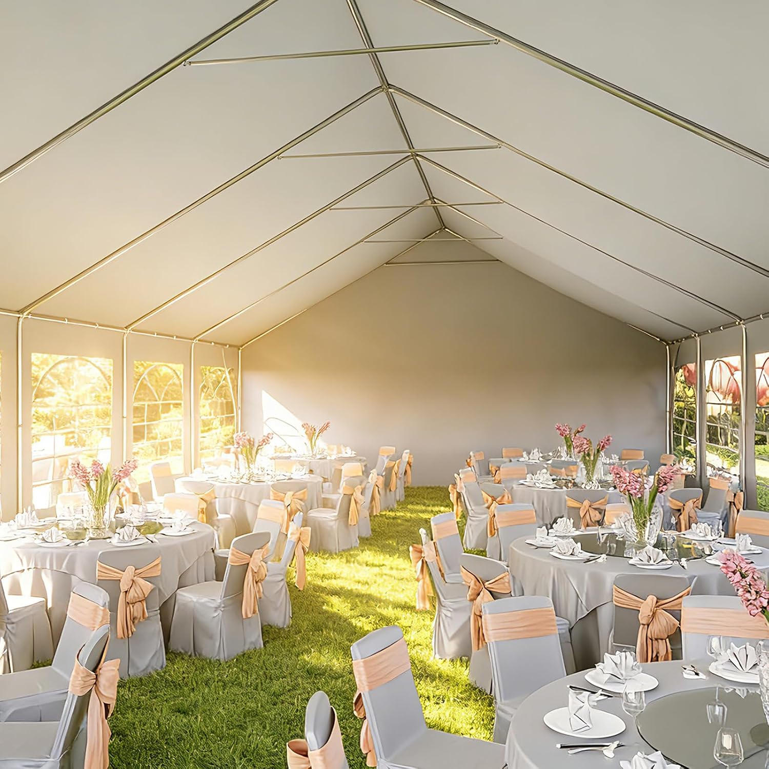 Aoxun 20x40 Party Tent Canopy for Weddings Waterproof Event Tent with Removable Sidewalls &Roll-up Door, Heavy-Duty Steel Frame for Outdoor Weddings, BBQ, Birthday Parties, & Camping,White