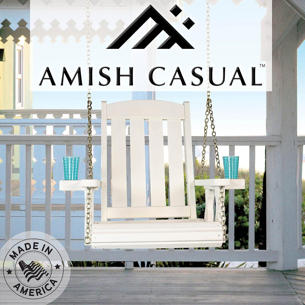 Amish Casual Heavy Duty Mission Pressure Treated Swing Chair with Cupholders (Semi-Solid White Stain)