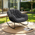 Papasan Rocking Chair Indoor & Outdoor, All Weather Wicker Papasan Patio Chair with Cushion & Pillow, Oversized Papasan Rocker Egg Chair for Bedroom, Garden, Patio - Grey.