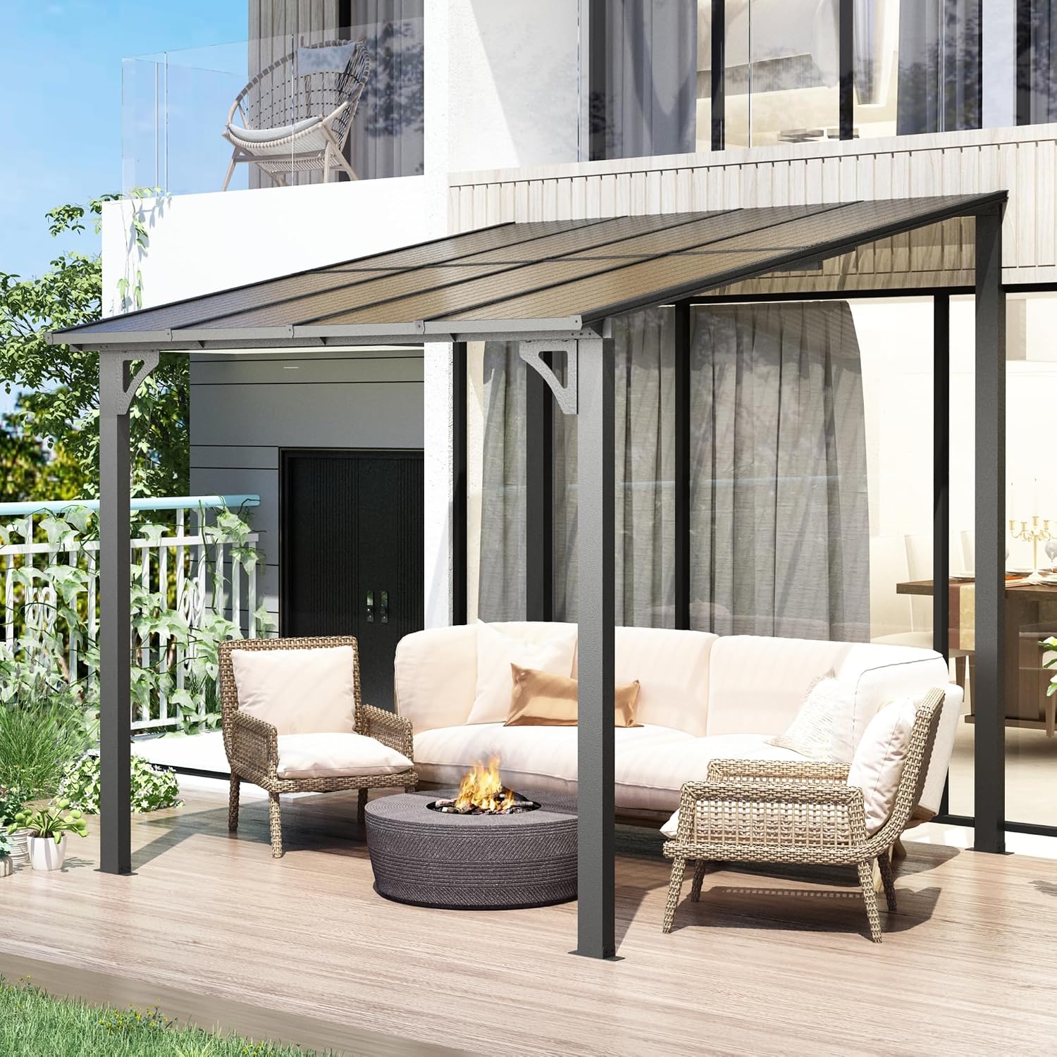 U-MAX 8' x 8' Outdoor Pergola Gazebo, Wall-Mounted Lean to Metal Awnings Gazebos on Clearance for Patio, Large Panel Roof Pergolas and Gazebo for Outdoor Use