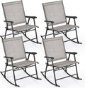 Tangkula Folding Rocking Chair Set of 4, Patio Rockers with Breathable Seat Fabric & Sturdy Metal Frame, Smooth Rocking Motion, Heavy-Duty Outdoor Rocker for Backyard, Front Porch, Poolside