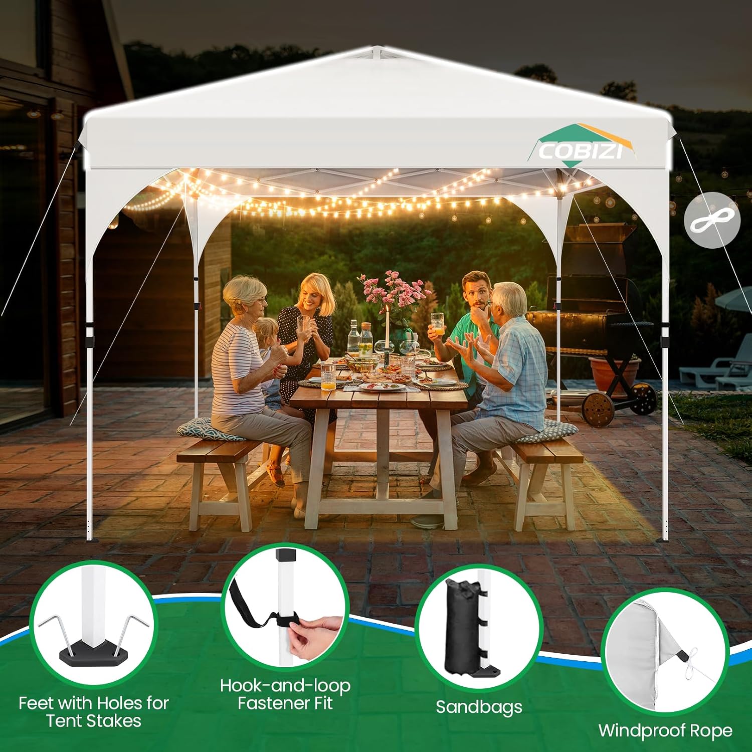 COBIZI 10x10 Pop Up Canopy with 3 Removable Sidewalls, Easy Pop Up Comercial Instant Canopy with One Push Center Lock, Waterproof Canopy with Sidewalls for Event, Rope & Stakes & Sandbags, White