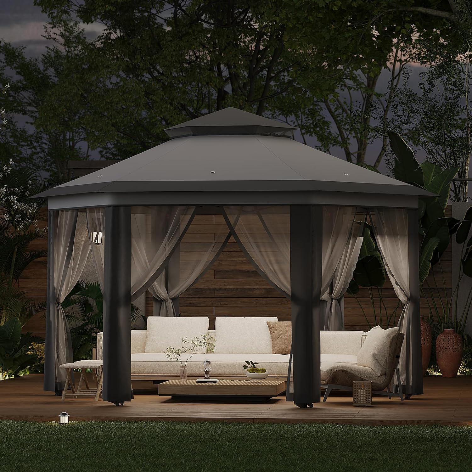 13'x13' Pop Up Gazebo with Mosquito Netting, Canopy Tent with Portable Carry Bag, Outdoor Gazebo for Backyard & Patio Furniture, Double-Layer Outdoor Pergola for Lawn, Garden, Light Grey