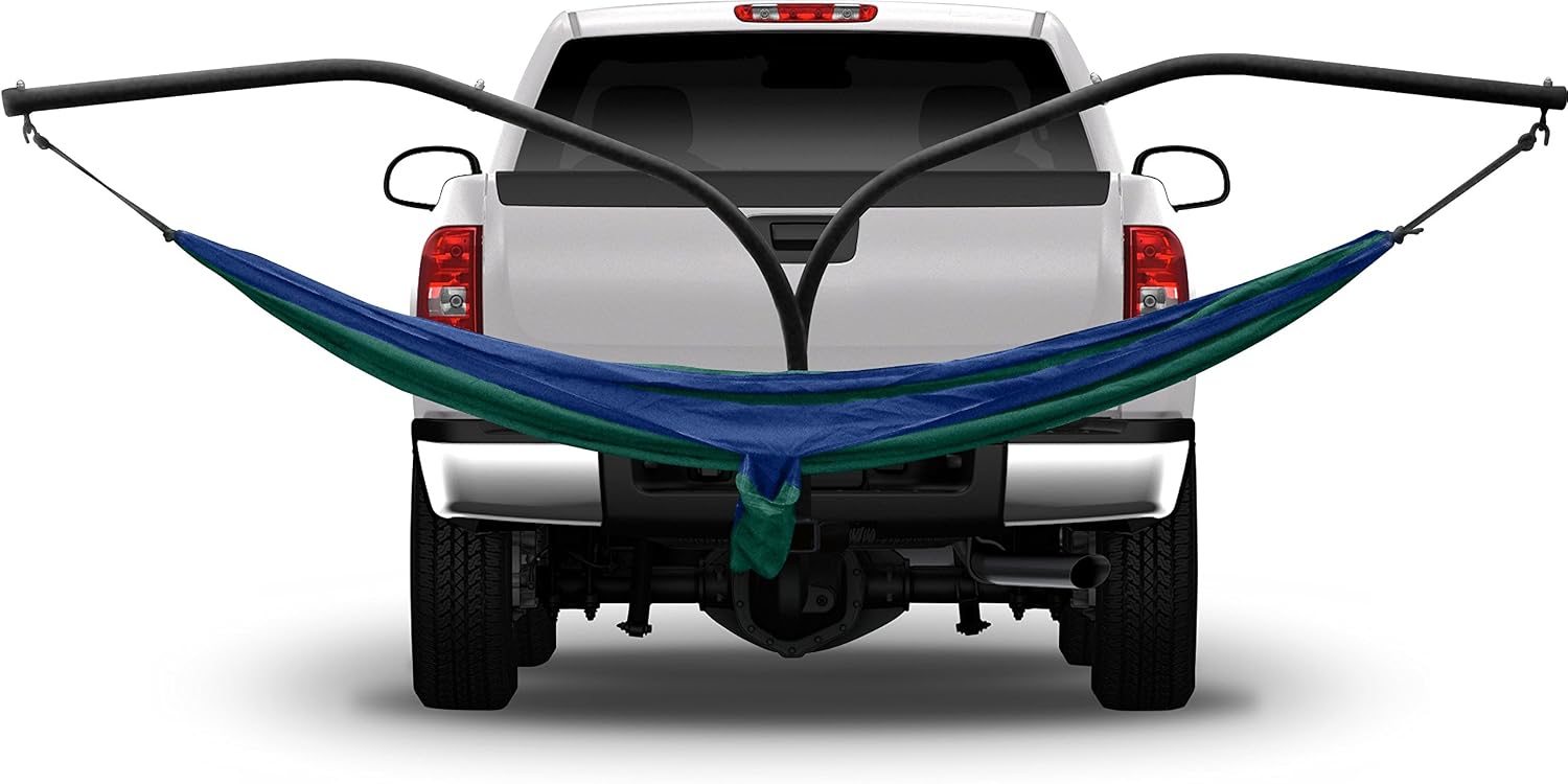 Hammock Hitch Stand with 2 Cradle Chairs and Blue/Green Parachute Hammock (Blue)
