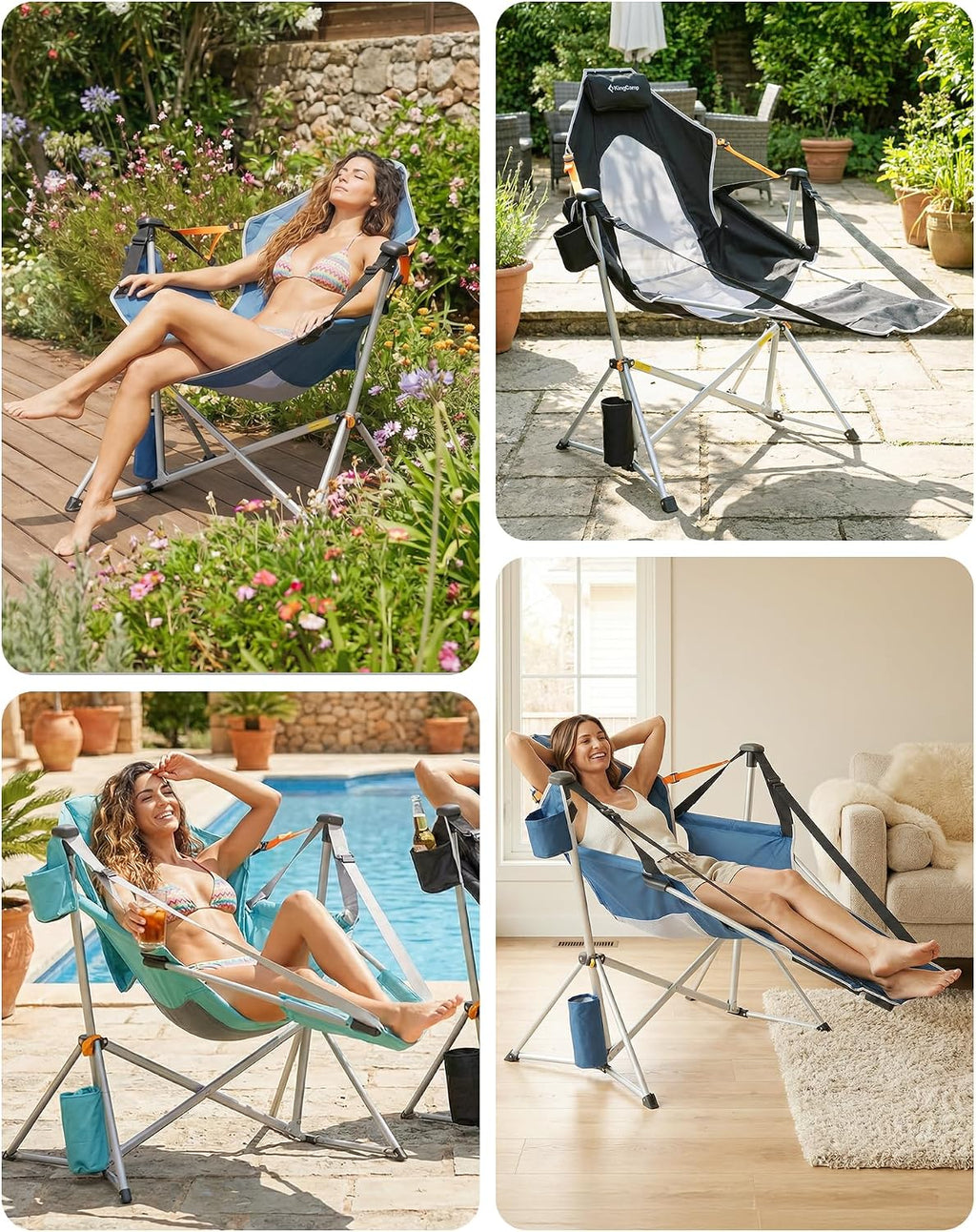 KingCamp Hammock Chair with Footrest – Heavy Duty Swinging Rocking Camping Chairs for Adults up to 400lbs, Folding Portable Oversized Rocker with Cup Holder & Pillow for Outdoor Beach Lawn RV Sports