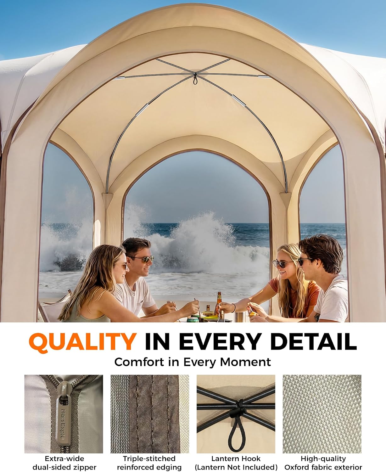 10X10FT Pop-Up Screen House Tent, Portable Instant Screen Room Canopy with Mesh Doors and Carry Bag for Patio Backyard Deck Camping Outdoor, Pop up Gazebo, Popup Canopy Tent, Beige