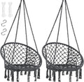 SUNCREAT Hammock Chair Hanging Macrame Swing with Hardware Kits, Max 330 Lbs, Handmade Knitted Mesh Rope Swing Chair for Indoor, Outdoor, Bedroom, Patio, Yard, Garden, Pack of 2, Grey