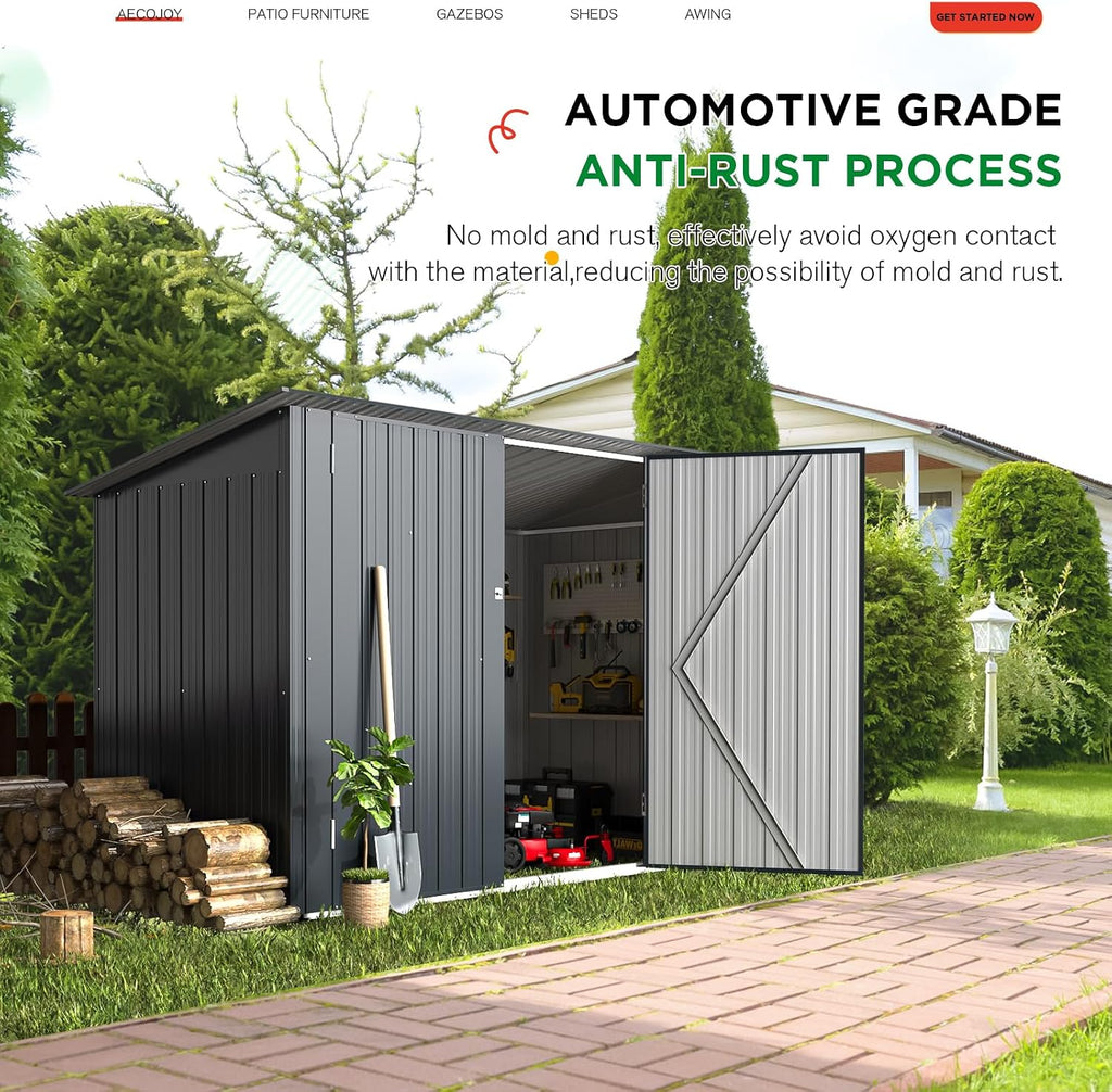 AECOJOY 3'x6' Outdoor Storage Bike Shed, Small Metal Garden Outdoor Storage Cabinet Sheds & Outdoor Storage Clearance, Lean to Tool Garden Shed for Outside