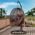 JUFU Egg Chair with Stand, Premium Indoor Outdoor Hanging Swing Chair with Thick Cushion and Headrest, 350 lb Capacity Patio Egg Chair for Bedroom, Balcony, Porch, Backyard