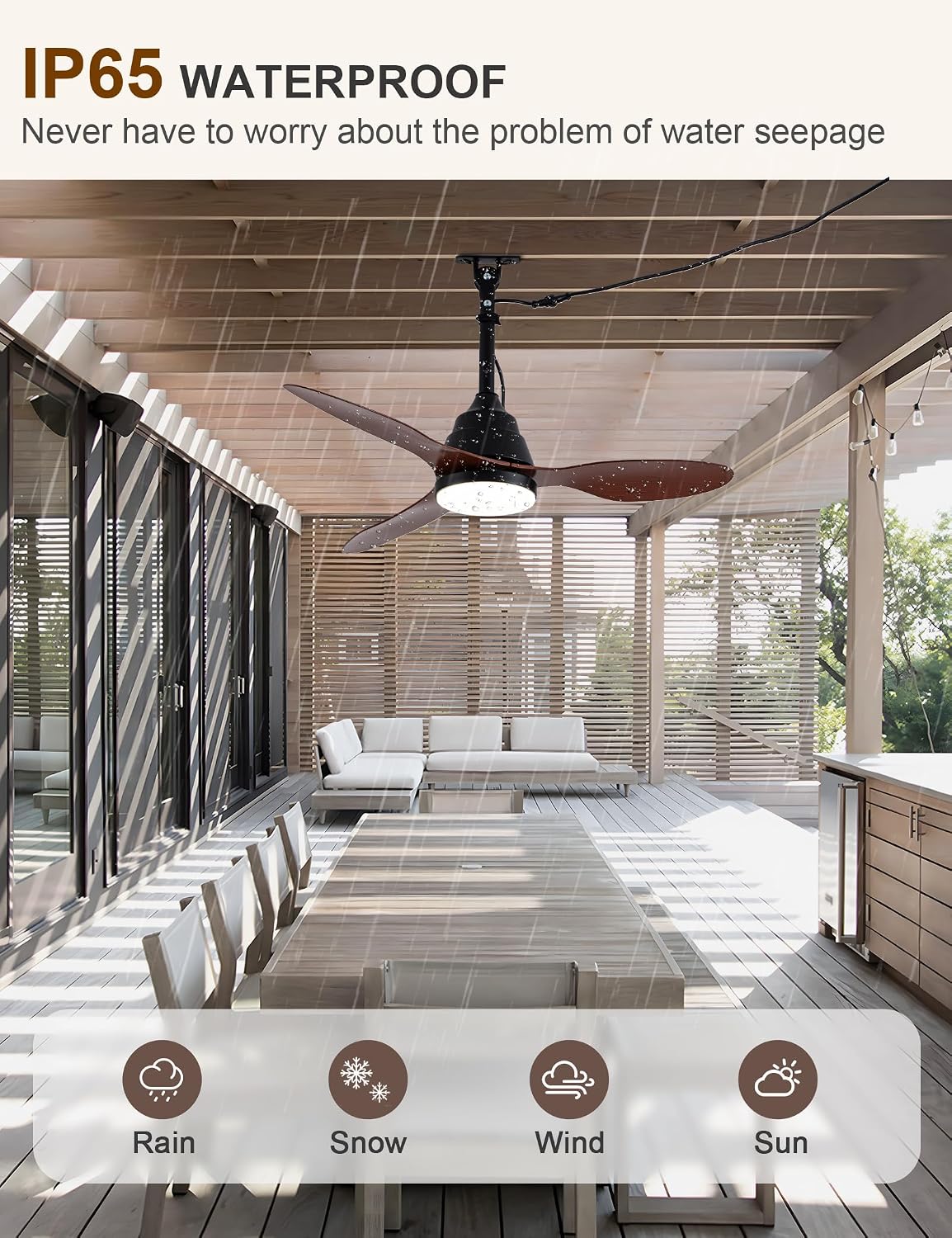 42 Inch Waterproof Outdoor Ceiling Fans with Lights Gazebo Fan for Outside DC Motor 6-Speed Reversible Timer 3 Color Dimmable LED Light Plug-in Ceiling Fan Outdoor Hanging for Patios Porch (34-Walnut)