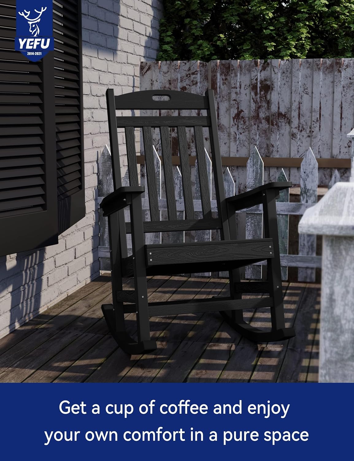 YEFU Outdoor Rocking Chairs Set of 2: Porch Rocking Chairs-Outdoor Patio Rockings Chair-Oversized Rocker Chair-All Weather Poly Rocker Lawn Chair for Adult-Seat Area 22'x21'-Backrest Height 31'-Black