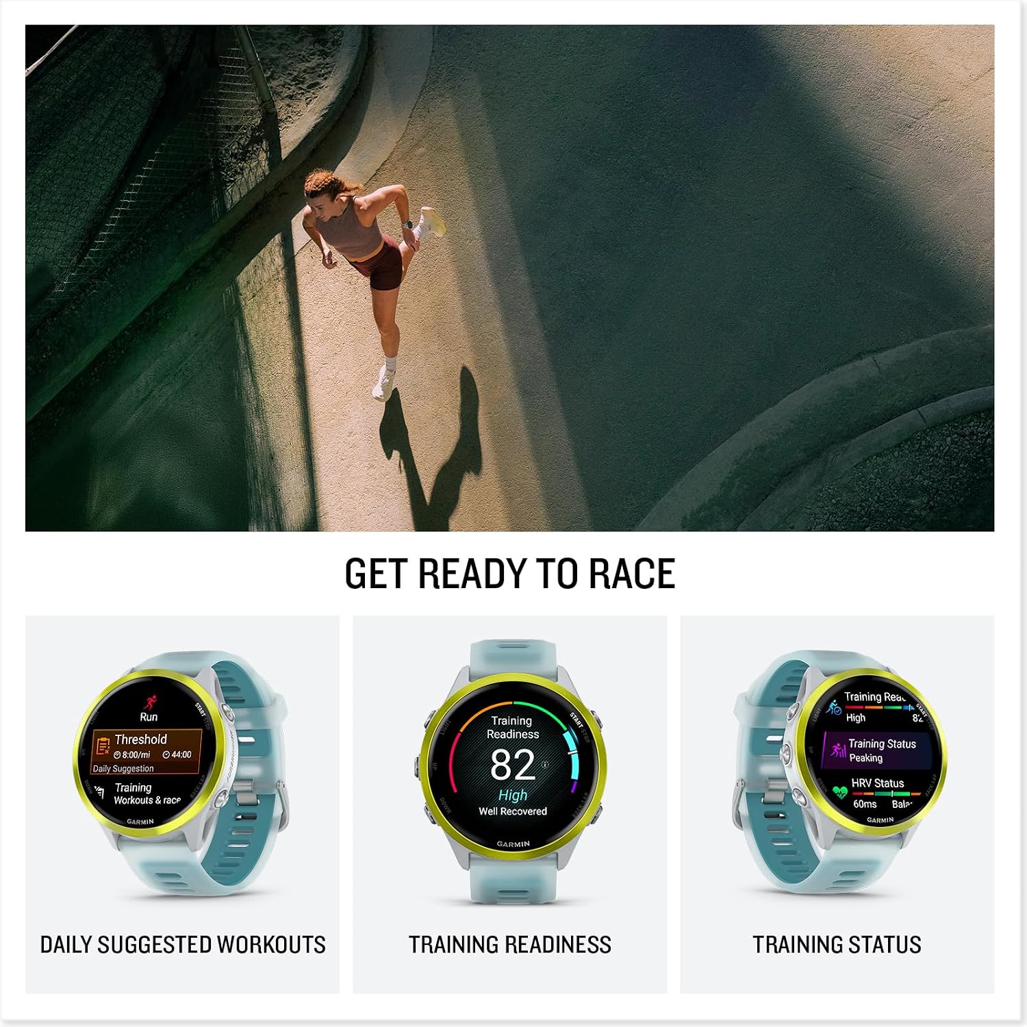 Garmin Forerunner 570 (47 mm, Amp Yellow/Translucent Whitestone/Turquoise) Running GPS Smartwatch - AMOLED Display, Training - Gift Box Bundle w/PlayBetter HD Screen Protectors, Wall Adapter & Case
