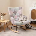 Giantex Rocking Chair Nursery, Boucle Upholstered Glider Rocker w/Ergonomic High Backrest, Rubber Wood Legs & Side Pocket, Patchwork Modern Accent Chair for Bedroom, Living Room, Offices