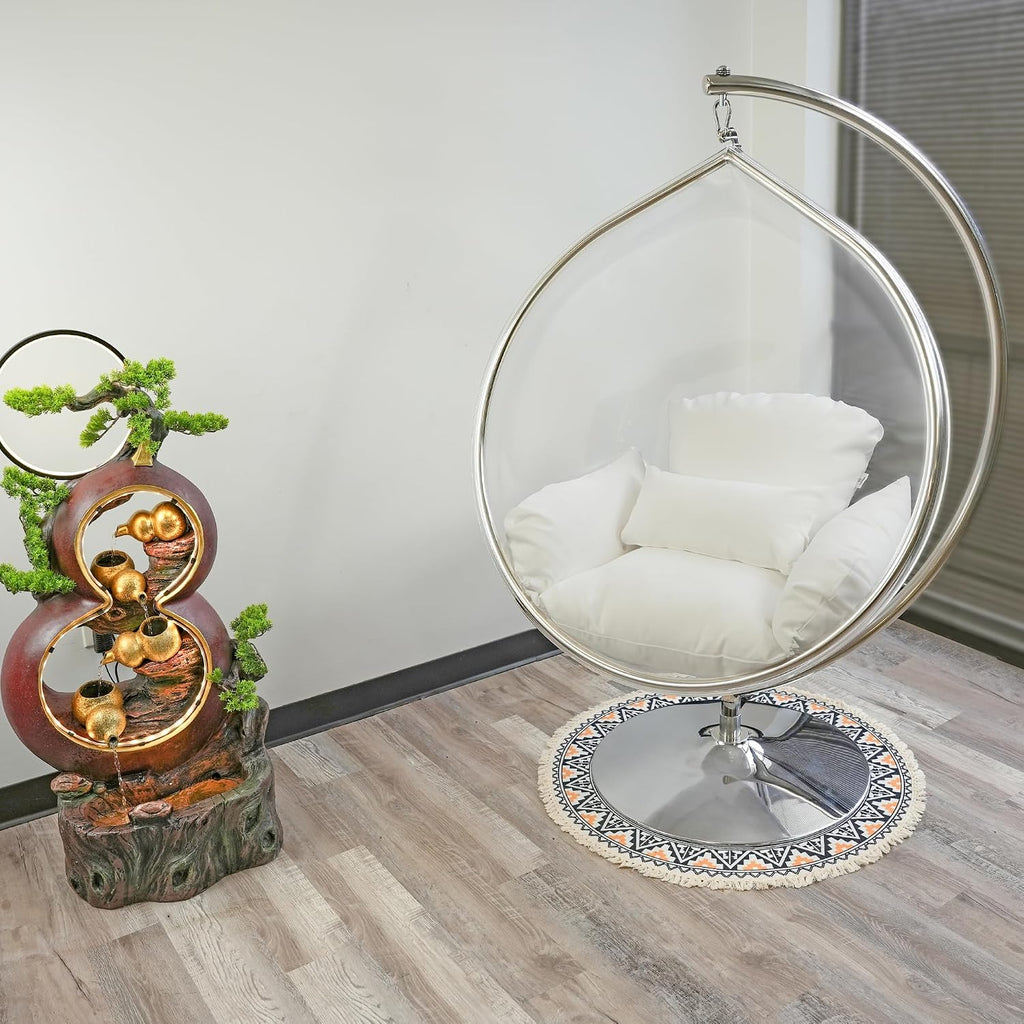 Hanging Chair - Transparent Acrylic Bubble, Waterdrop Shape, Indoor Swing Chair with Gold/Chrome Stand, Durable Fabric Cushion - Luxury Accent for Living Room, Bedroom (Chrome/White)