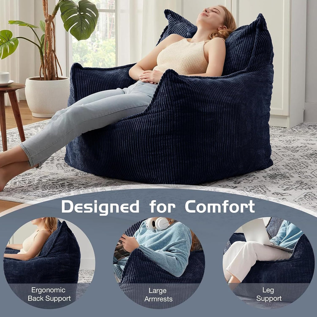 EBENCHICO Giant Bean Bag Chair Sofa for Adults Teens, Comfy Corduroy Large Bean Bag Chairs with Armrests for Bedroom Living Room, Adult BeanBag Lazy Sofa Couch Chairs with Filler Included