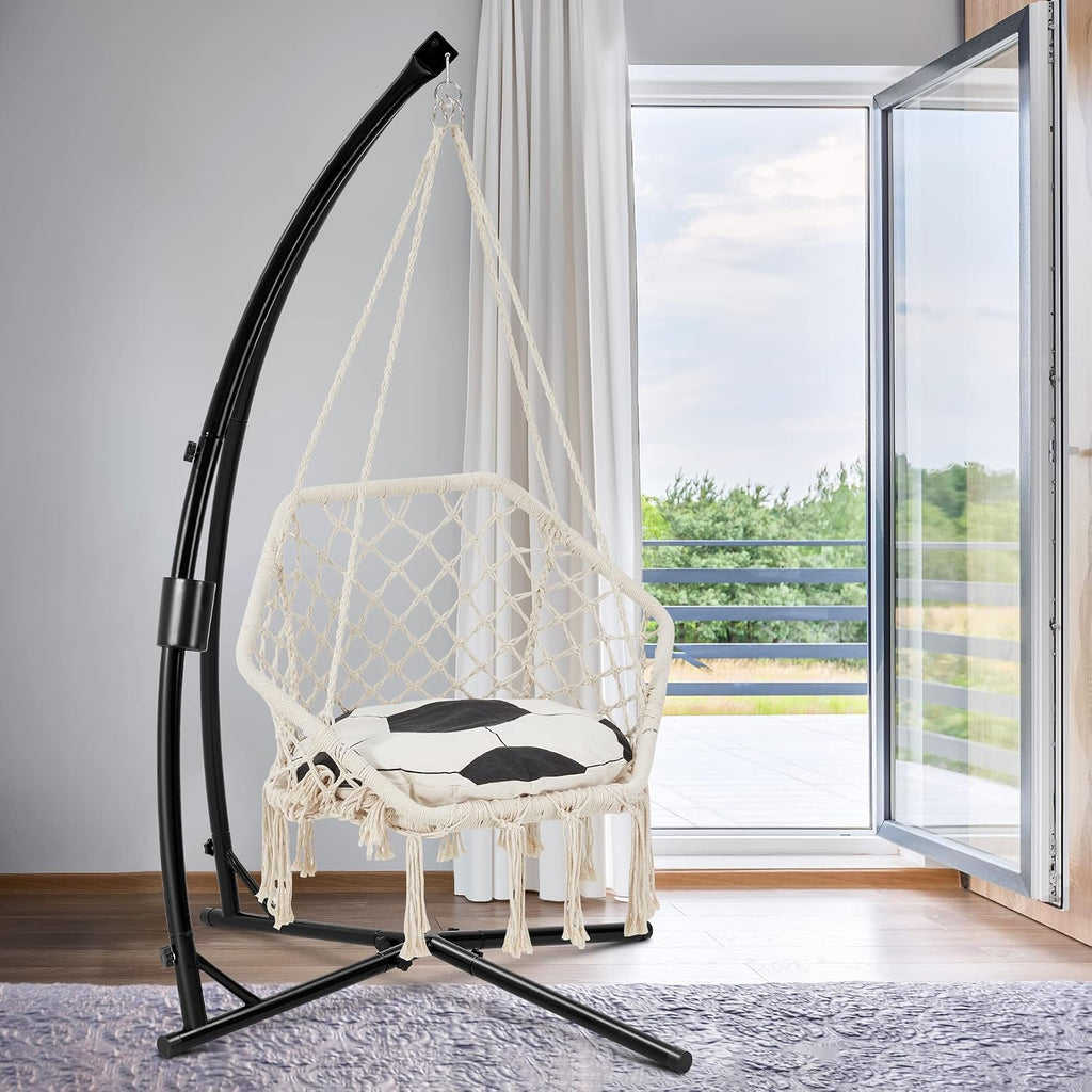Eusuncaly Hanging Hammock Chair Stand Swing Chair Stand for Indoor/Outdoor,C-Type Solid Steel Heavy Duty Hammock Chair Stand,Weight Capacity 440 Lbs Hanging Chair Stand Only Black AD333