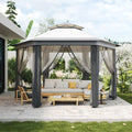 13'x13' Pop Up Gazebo with Mosquito Netting, Canopy Tent with Portable Carry Bag, Outdoor Gazebo for Backyard & Patio Furniture, Double-Layer Outdoor Pergola for Lawn, Garden, Light Grey