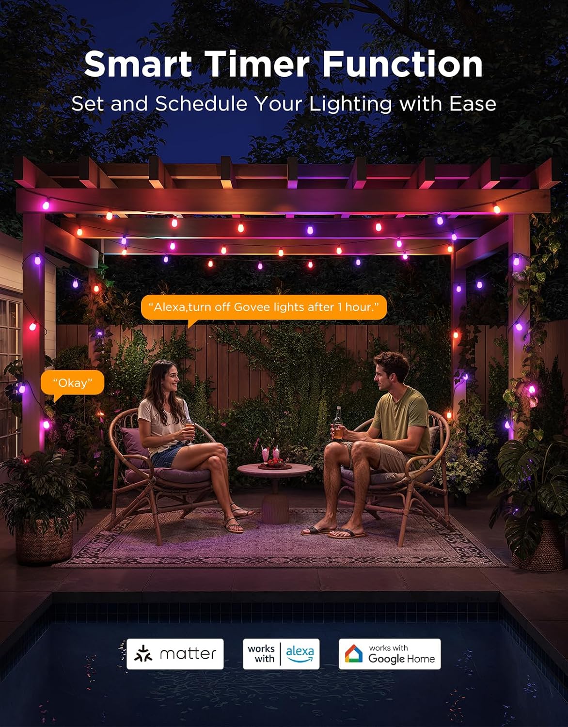 Govee S14 Bulb Outdoor String Lights 2, 144ft Smart RGBIC Warm White Lights with 45 LED Bulbs(3 Ropes of 48ft), 111 Scene Modes for Patio Decor, IP66 Compatible with Alexa, Google, Matter, APP Control