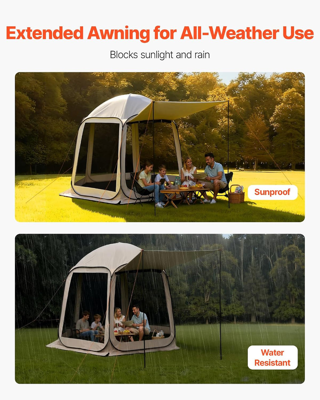 Pop Up Screen House Tent VEVOR 10 x 9.2 FT Pop-Up Screen Room with Awning, Portable Screen Tent Gazebo for 4–8 Person, Instant Screen Canopy with Carry Bag for Patio Backyard Camping