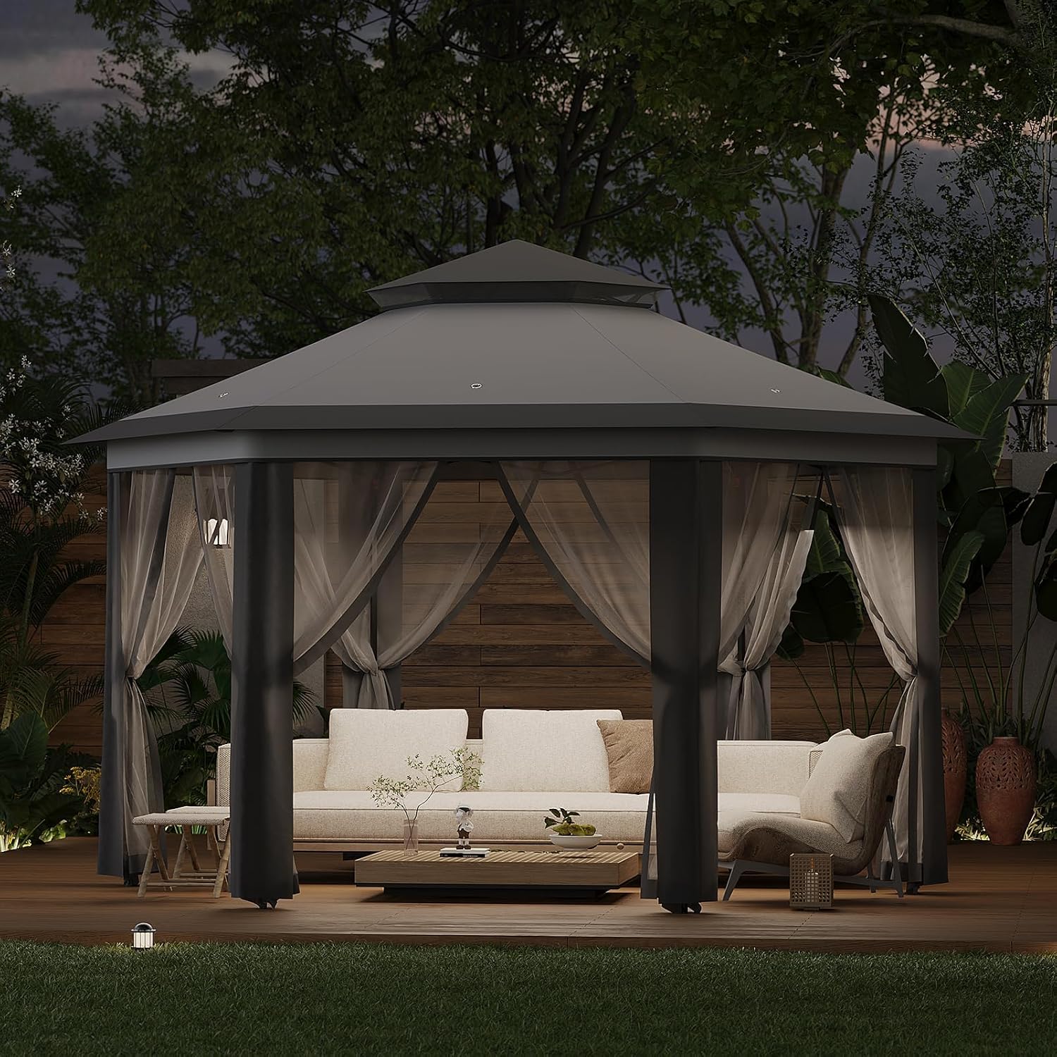 13x13 Ft 6-Sided Pop-Up Gazebo Canopy Tent with Removable Mesh Netting - Waterproof UV Protection Outdoor Instant Shelter for Patio, Backyard, Camping & Beach