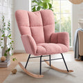 Rocking Chair Nursery, High Backrest Teddy Glider Rocker Upholstered Rocker Recliner Modern Rocking Accent Chairs for Bedroom, Living Room, Offices (Pink)