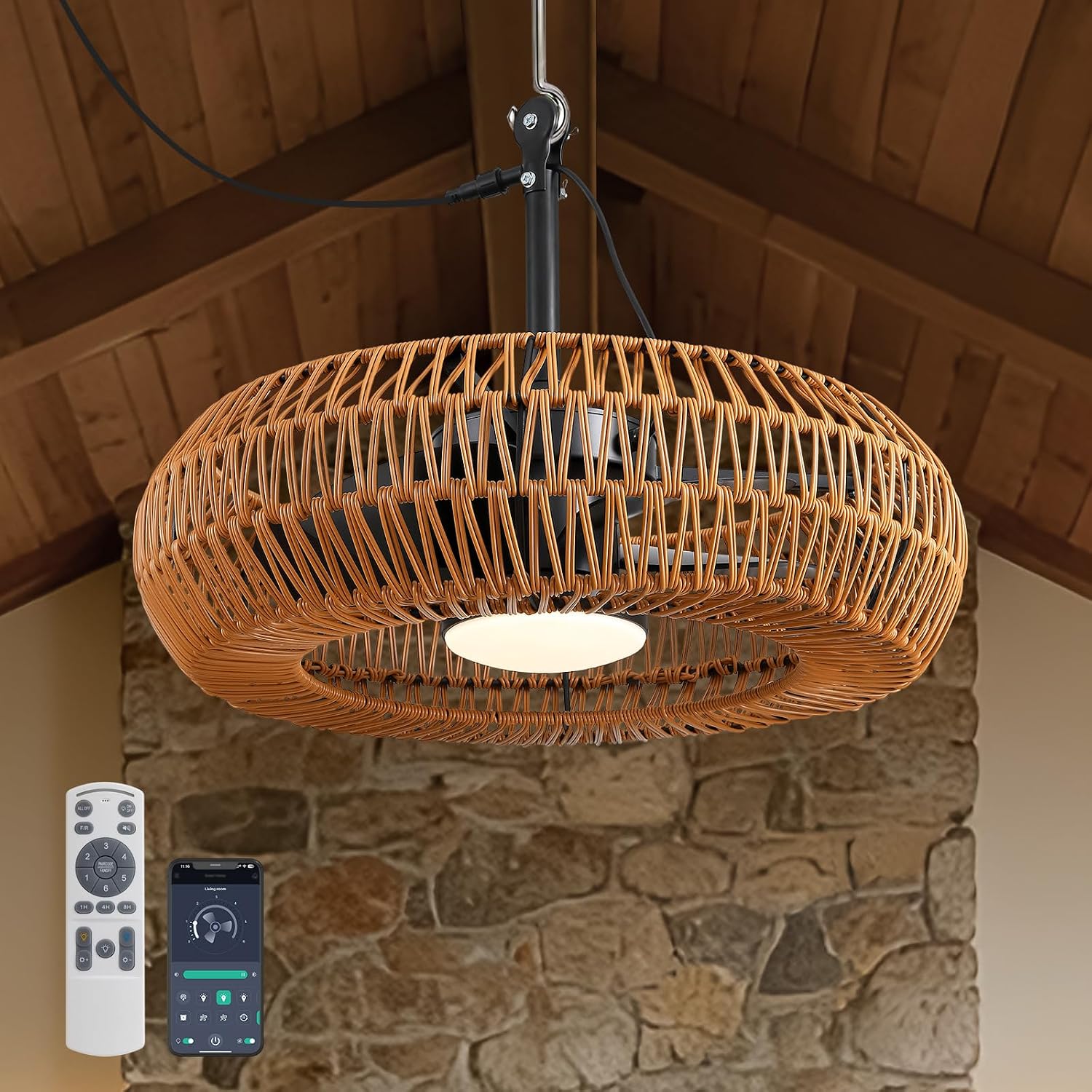 23.6' Outdoor Ceiling Fans with Lights for Patios, Waterproof Plug in Ceiling Fan with Remote, 3CCT Dimmable, Reversible, Gazebo Fan with Hanging Hook for Canopy,Pergola,Porch