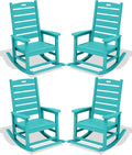 SERWALL Outdoor Rocking Chair Set of 4, Oversized HDPE Patio Rocking Chair with Footrest for Adults, All Weather Porch Rocker for Deck Patio Balcony, Aruba